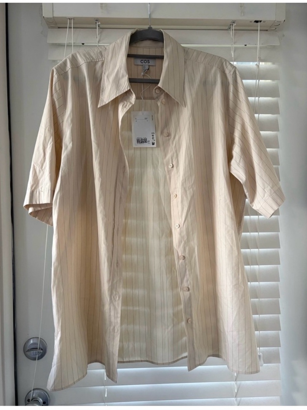 🆕COS Cream/Butter yellow Pinstripe Short Sleeve Button-Up Shirt